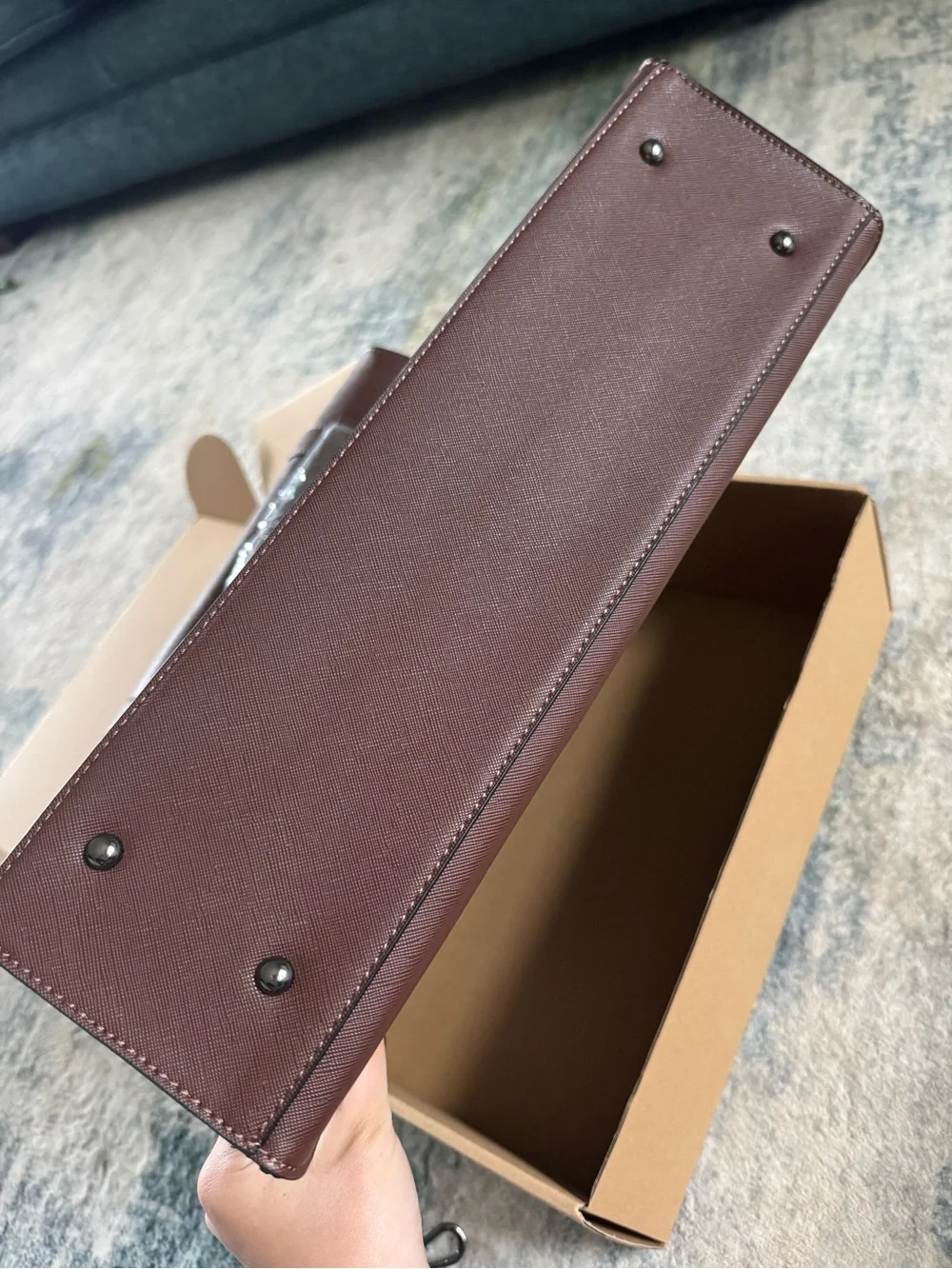 Women's Laptop Bag in Brown Faux Saffiano Leather